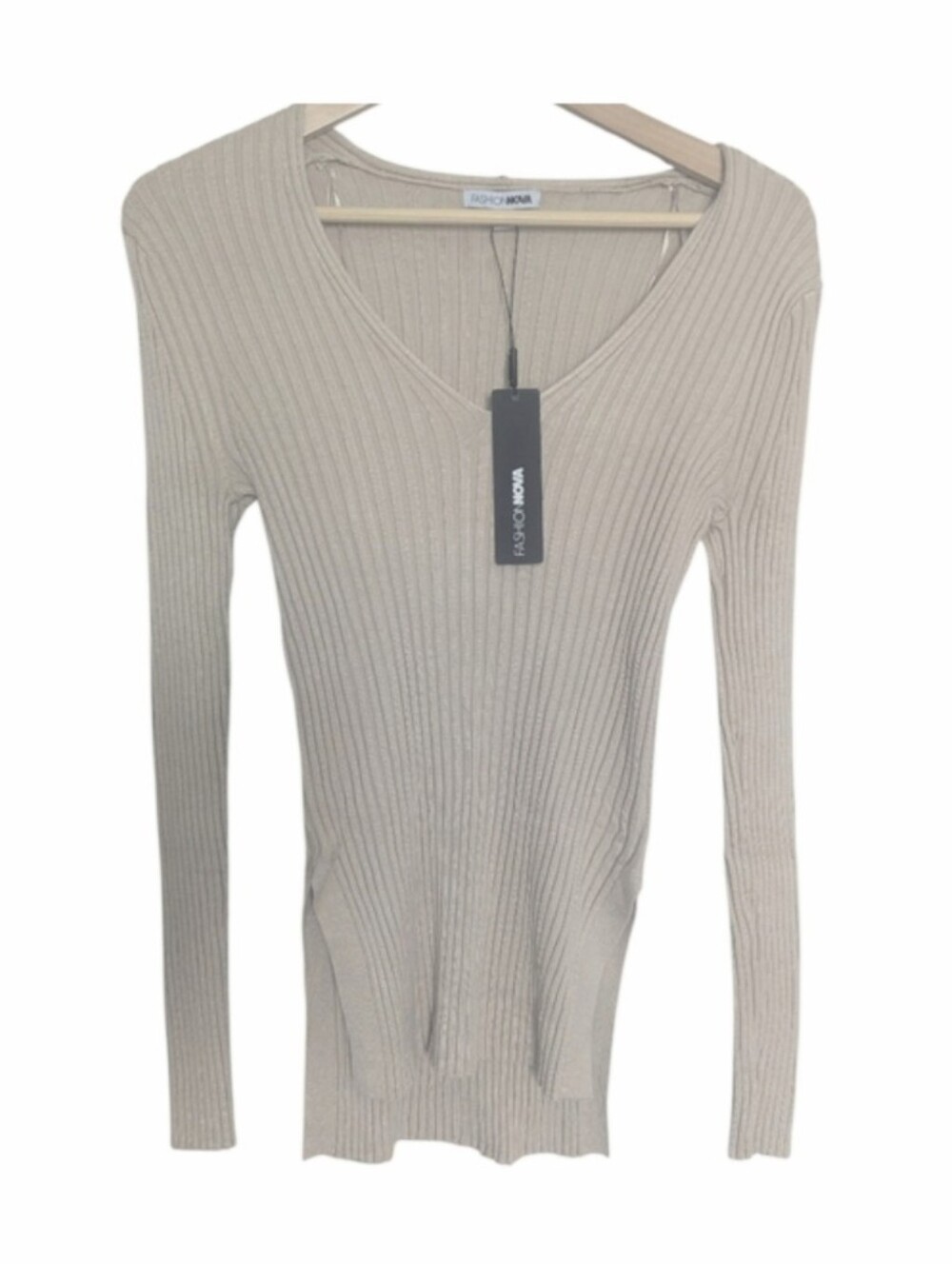 FASHION NOVA 'Giving Me The Feels' Ribbed Stretch Knit Sweater Medium Tan/Beige